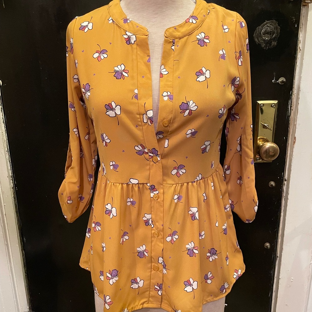 Mustard Yellow Floral Top from Modcloth
